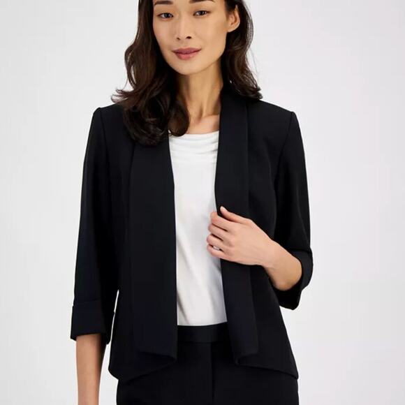 Kasper Black Open Front Soft Blazer with Cuffed Sleeves Size 16W - Picture 1 of 9